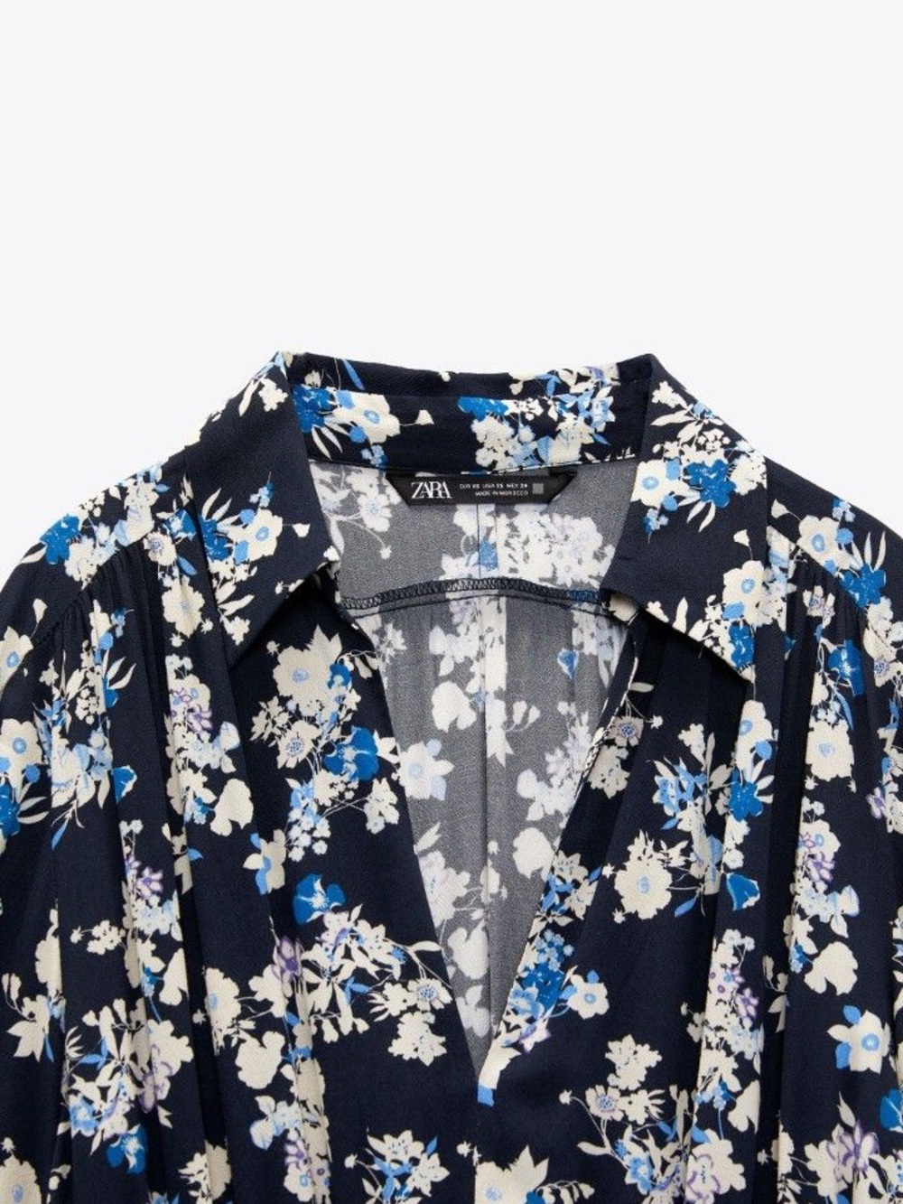 Zara Navy Blue Floral Long-Sleeve Mini Dress - Picture 2 of 4